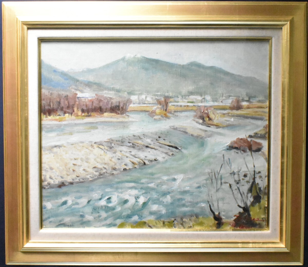 鸣泽司 8F 信州千曲川 西洋画 [Masami画廊], 绘画, 油画, 自然, 山水画
