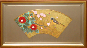Art hand Auction *Obra rara desenterrada*Pintura japonesa, pintado a mano*Ueno Mio: pintura de abanico Elegance (Invierno), Cuadro, pintura japonesa, Paisaje, viento y luna