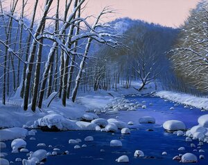 Art hand Auction A work by a popular Western painter! Shimane Kiyoshi, No. 30, Oirase Winter Story, with frame *A beautiful morning scene in the mountains with snow remaining on a cool river [Established 53 years ago, Seiko Gallery], Painting, Oil painting, Nature, Landscape painting