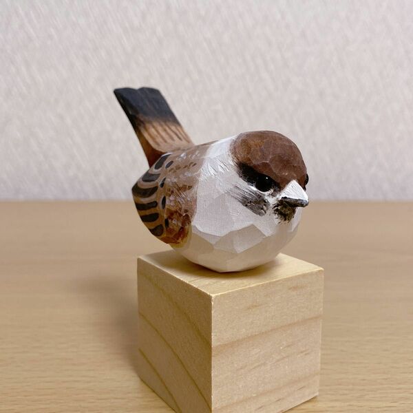 スズメ 木彫り 小鳥 インテリア 置物 雀