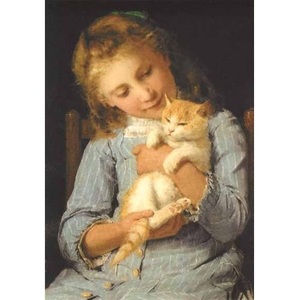 Art hand Auction Albert Anker Girl and Cat Made in Switzerland Postcard Christmas Greeting Card Picture Postcard Cat Cat Goods, Printed materials, Postcard, Postcard, others