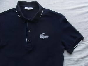 LACOSTE ラコステ　鹿の子素材　デカラコ　ポロシャツ　サイズ 3 日本製　ネイビー　衿部分に色褪せ有り