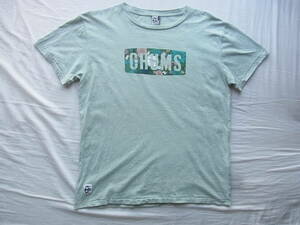 CHUMS チャムス　ロゴプリント入りTシャツ　サイズ XL 　杢の淡いグリーン