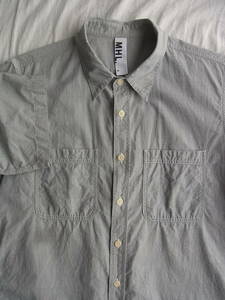 M H L, マーガレットハウエル　コットンシャンブレー素材　半袖シャツ　サイズ M 日本製　グレー系