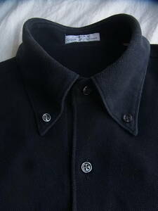 ORIAN オリアン　コットン鹿の子素材　プルオーバー　ボタンダウンシャツ　サイズ M ブラック MADE IN ITALY