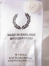 FRED PERRY 　フレッド ペリー 鹿の子素材　ライン入りポロシャツ　サイズ 96cm/38 　ホワイトベース　MADE IN ENGLAND_画像6