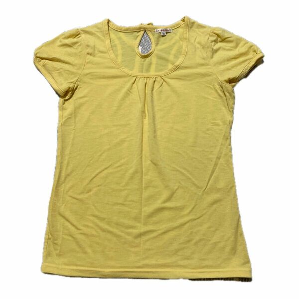 Tシャツ 半袖 カットソー トップス　黄色　イエロー　パフスリーブ　M ハニーズ