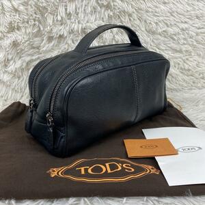 1 jpy ~[ accessory equipping ]TOD'S Tod's clutch bag second bag double Zip wrinkle leather Logo type pushed . leather original leather business high class 