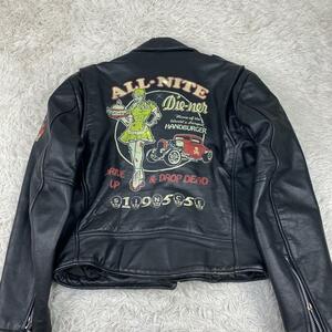 1 jpy ~[90s strongest graphic L]The origin rebel Rider's leather jacket cow leather double leather original leather Biker American Casual 