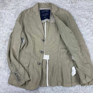 1円【希少】ARMANI アルマーニジーンズ テーラードジャケット リネン混 3B パイピング 春夏 背抜き 麻