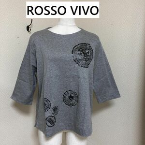ROSSO VIVO 熱転写スタンプ 7分袖 カットソー Tシャツ グレー L