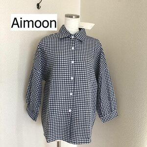 タグ付き Aimoon アイモン ギンガムチェック レディース シャツ 長袖 ビッグシルエット 大きいサイズ