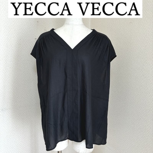 YECCA VECCA（イェッカヴェッカ）Vネックギャザーブラウス ネイビー