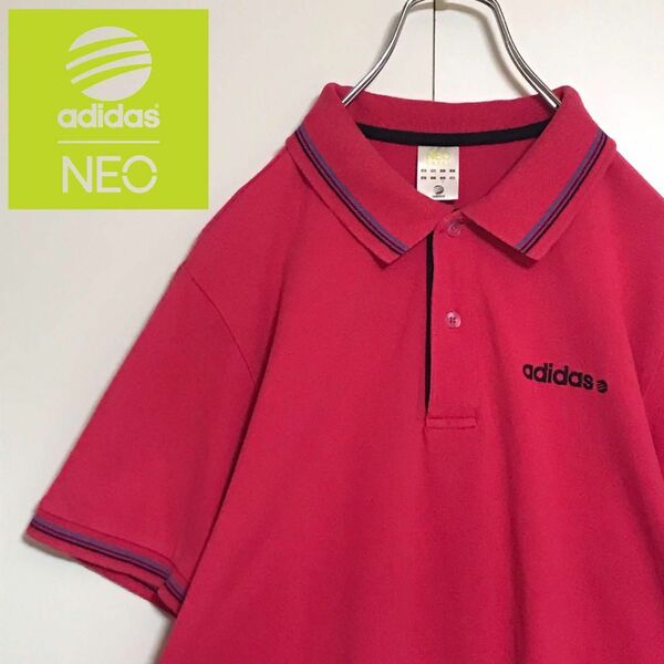 【美品】アディダスネオ　刺繍ロゴ入りポロシャツ　ビッグサイズ　ピンク　H887