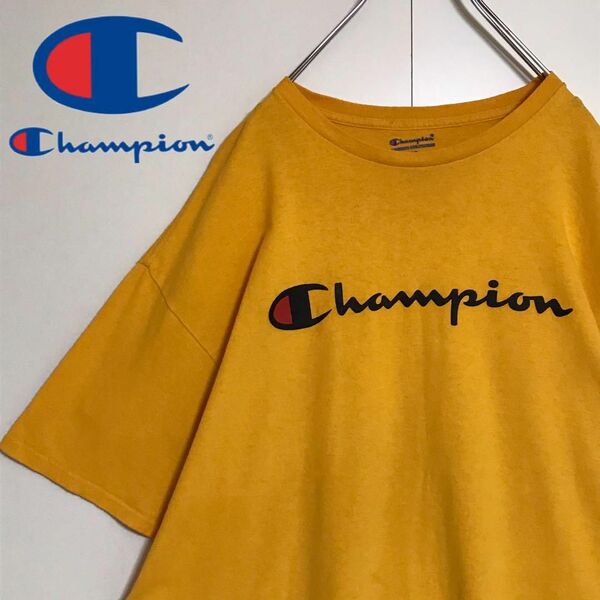 【ビッグサイズ】チャンピオン　センターロゴ入りTシャツ イエロー　H906