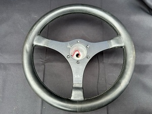  box stitch Jackie Stewart leather steering gear Momo jack -schuwa-to horn button Flat spoke that time thing steering wheel 