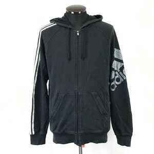 アディダス/adidas★ジップアップスウェットパーカー/サイドライン【メンズL/黒/black】袖ロゴプリント/Jacket/Jumper/Parker◆BH733