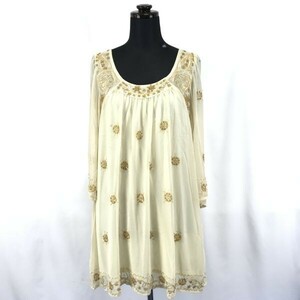 Million Carats/ミリオンカラッツ★ビジュー/七分袖シフォンワンピース【women’s size -F/黄/yellow】dress◆BG989