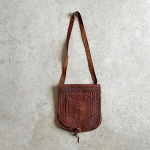  Vintage original leather shoulder bag 0 Vintage leather craft Brown diagonal .. bag real leather real leather retro antique 