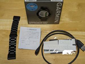 ★美品★GARMIN Approach S62 ブラック ガーミン アプローチ シリコン防塵プラグ＋メタルベルト CT10なし