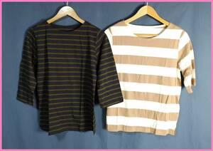 TSET‐２３９☆春夏☆新品☆送料込み☆即決☆ナチュラル系☆Ｔシャツ☆２枚セット☆綿☆Ｍサイズ☆紺×カーキと白×ブラウン