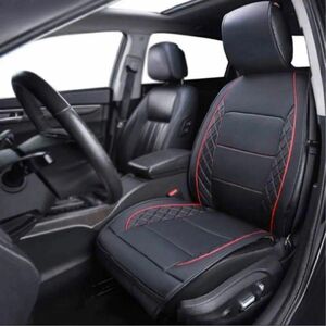 14 / 14未使用 Amazonベーシック 模造皮革シートカバー 黒 赤 レッドダイヤモンド フロントシートカバー 座席