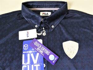 FILA GOLF filler Golf . пот скорость .UV CUT эмблема вышивка Logo кнопка down рубашка-поло с коротким рукавом LL темно-синий 