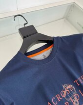 BRUNELLO CUCINELLI(ブルネロ クチネリ) メンズ半袖T-シャツ 丸首 綿 トップス カットソー クルーネック Lサイズ ネイビー ロゴプリント_画像5