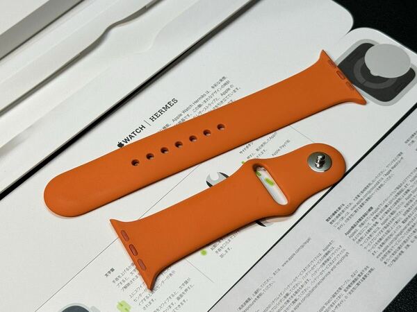 ☆即決 美品 Apple Watch HERMES 限定 オレンジ スポーツバンド 45mm 44mm 純正 アップルウォッチ エルメス ラバーバンド 925