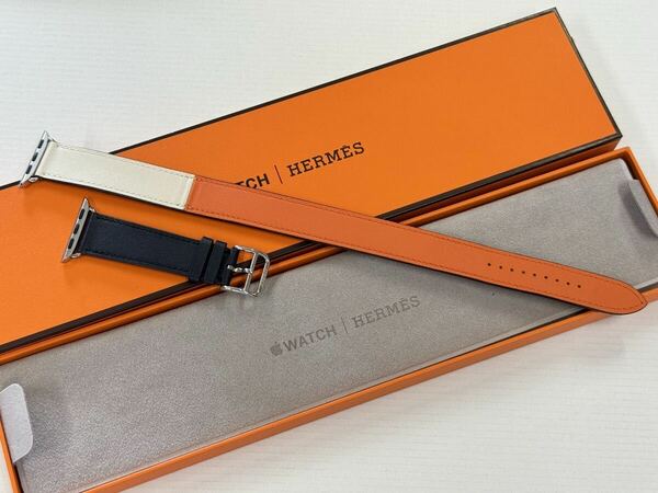 ☆即決 美品 Apple Watch HERMES ヴォー スウィフト インディゴ クレ オレンジ ドゥブルトゥール 41mm 40mm レザーバンド 015