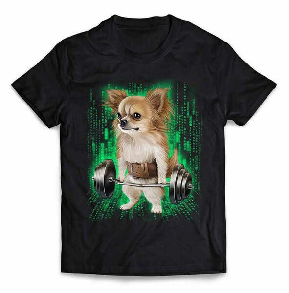 チワワ 犬 筋トレ 筋肉 ウエイトリフティング ジム サイバー 半袖 Tシャツ デザインTシャツ