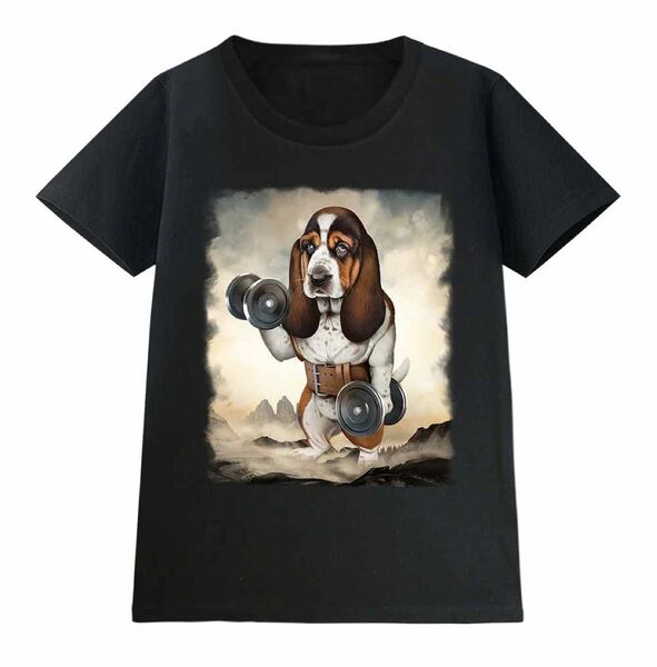 バセットハウンド 犬 いぬ ダンベル 筋トレ 筋肉 モンスター 半袖 Tシャツ メンズ レディース