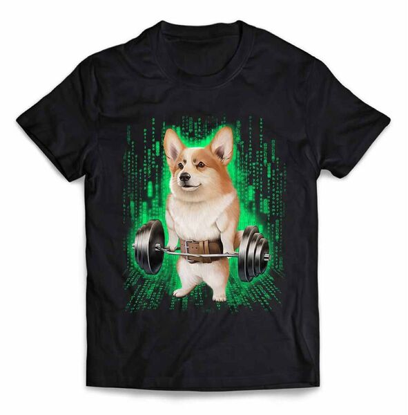 ウェルシュ・コーギー いぬ 犬 筋トレ 筋肉 ウエイトリフティングジム Tシャツ デザインTシャツ