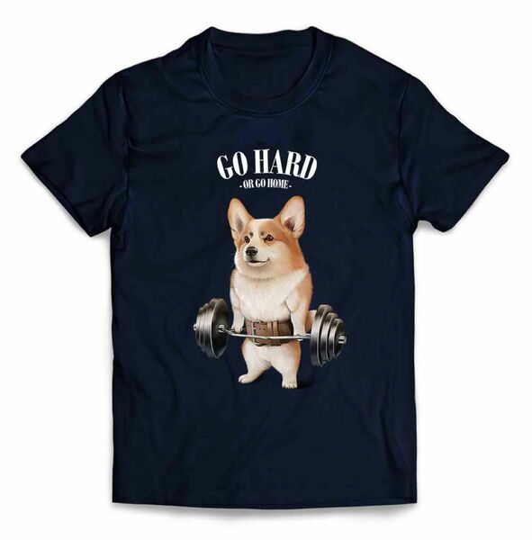 ウェルシュ・コーギー いぬ 犬 筋トレ 筋肉 ウエイトリフティングジム Tシャツ 半袖