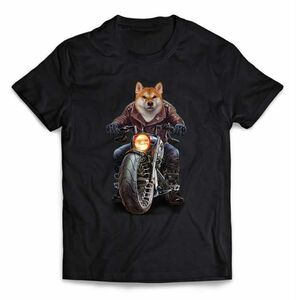 柴犬 バイク：ニューヨークNYCツーリングバイカー いぬ 犬 Tシャツ メンズ 半袖 デザインTシャツ