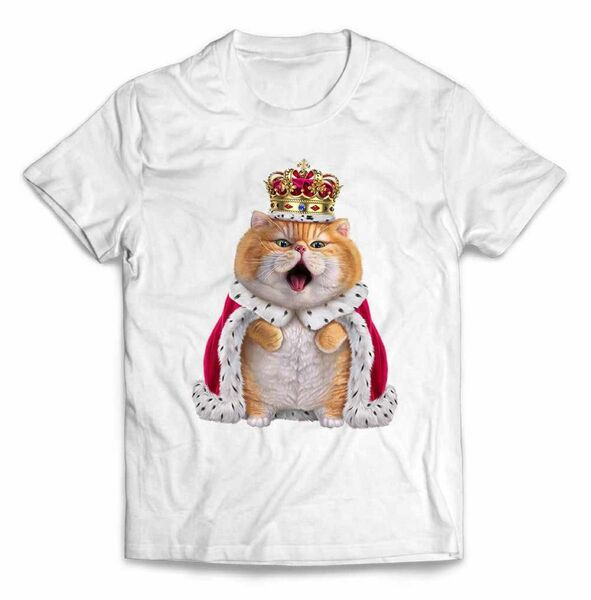 猫 ネコ ぽっちゃり 王様 キング 王子様 王冠 Tシャツ メンズ レディース 半袖Tシャツ