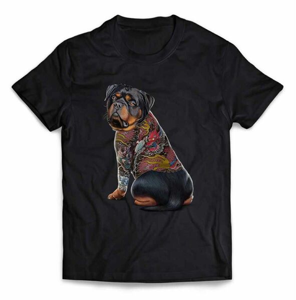 ロットワイラー 犬 いぬ タトゥー 刺青 Tシャツ 半袖 メンズ レディース 半袖Tシャツ ブラック