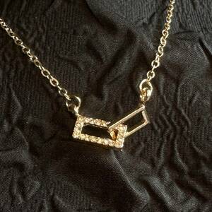 N-21. double square necklace Gold CZ diamond Korea simple 