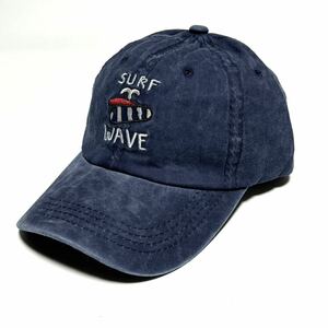 キャップ　未使用　surf wave メンズ　ビーチサイド　デパートメント　紺色　ビンテージ加工　サーファー　スケーター　パンクロック　海