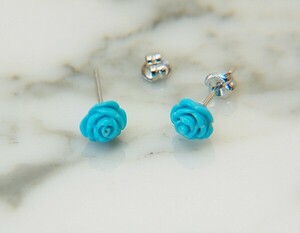  free shipping [12 month birthstone ]K14WG turquoise rose. petal 6mm earrings 