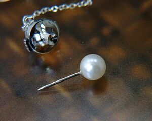  price cut! free shipping [ birthstone 6 month ] platinum setting book@ pearl 7mm tie tack 