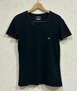 EMPORIO ARMANI エンポリオ アルマーニ ロゴVネック 半袖Tシャツ ブラック ストレッチ素材 Mサイズ 着心地抜群