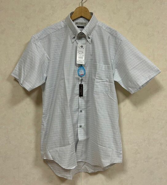 新品 SHIRT MAKER CHOYA メンズ半袖ワイシャツ 形態安定 吸水速乾 ブルーチェック サイズLB XLサイズ