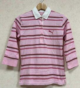 PUMA プーマ レディース 七分袖ポロシャツ ピンク ボーダー Lサイズ