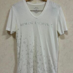 ARMANI EXCHANGE アルマーニエクスチェンジ メンズ半袖Vネック プリントTシャツ ホワイト XSサイズ