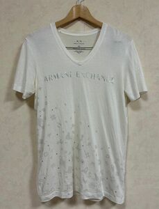 ARMANI EXCHANGE アルマーニエクスチェンジ メンズ半袖Vネック プリントTシャツ ホワイト XSサイズ