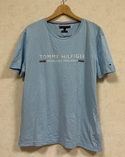 TOMMY HILFIGER トミーヒルフィガー メンズ半袖ロゴTシャツ オーガニックコットン100% ブルー XLサイズ