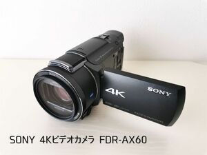 【美品】ソニー ビデオカメラ FDR-AX60 B 4K 64GB 光学20倍 Handycam ガンズームマイクロホン ショルダーバッグ プロテクターレンズ付き