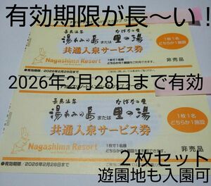 長島温泉 ２枚セット 湯あみの島 里の湯 入泉券 ナガシマリゾート 2026年2月28日まで有効 なばなの里 遊園地