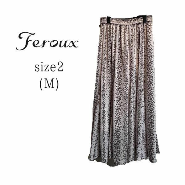 Feroux フラワープリント フレアロングスカート　薄ピンク　フェミニン 美品　Mサイズ